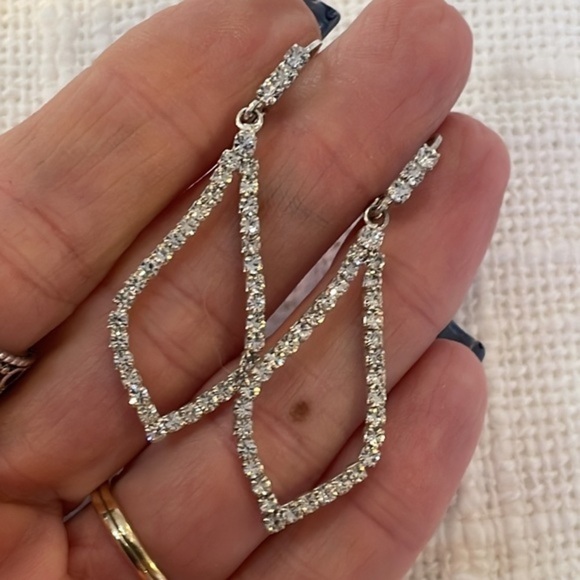 💐5/25 large round thin gold tone hoops diamond shaped dangle drop lever back - Picture 4 of 7